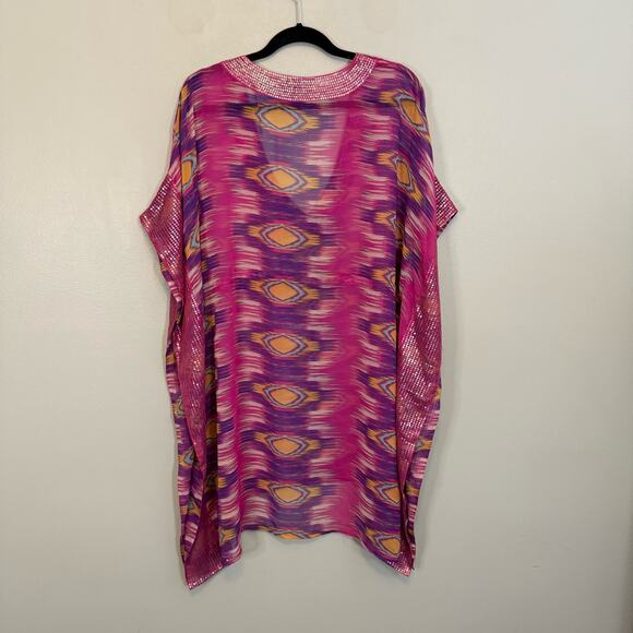Kyle by Kyle Richards Angel Ikat Print Kaftan Cover Up Women XL Pink Swimwear - Picture 2 of 8